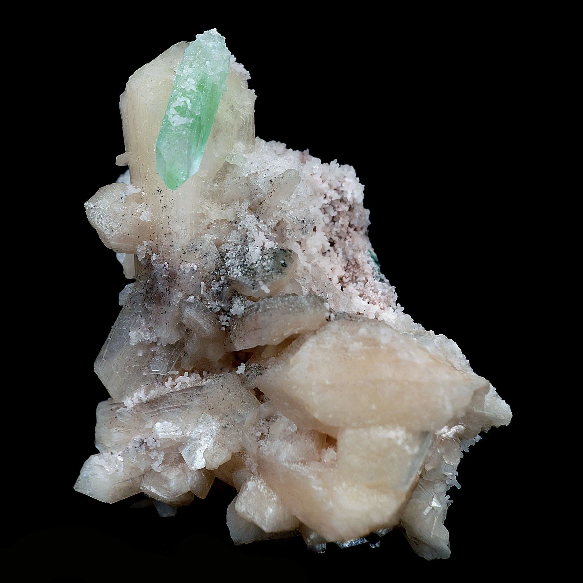 Green Apophyllite with Stilbite on Chalcedony Natural Mineral Specimen - image 2