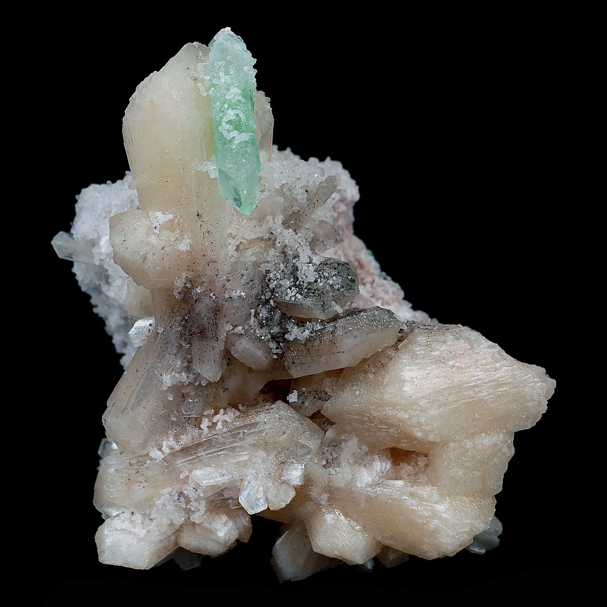 Green Apophyllite with Stilbite on Chalcedony Natural Mineral Specimen - image 1