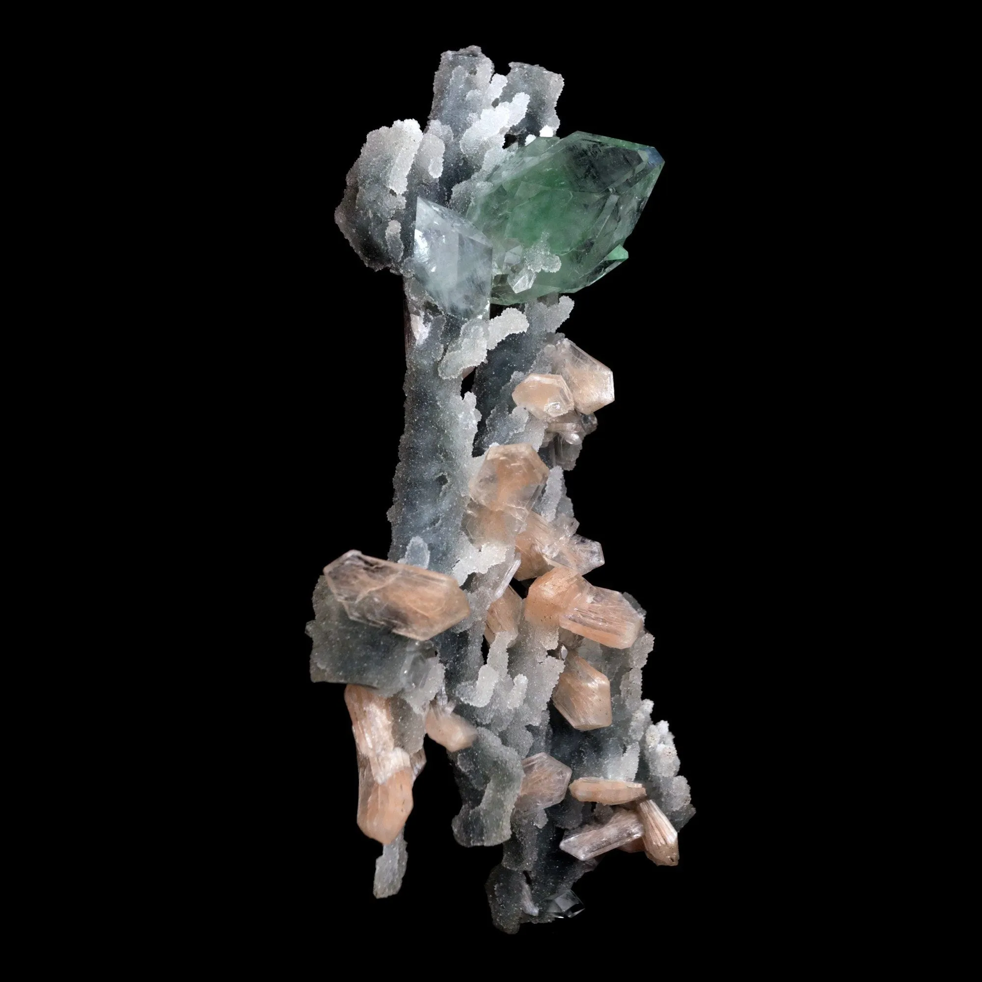 Green Apophyllite with Stilbite on Chalcedony Stalactite Natural Mineral Specimen - image 2