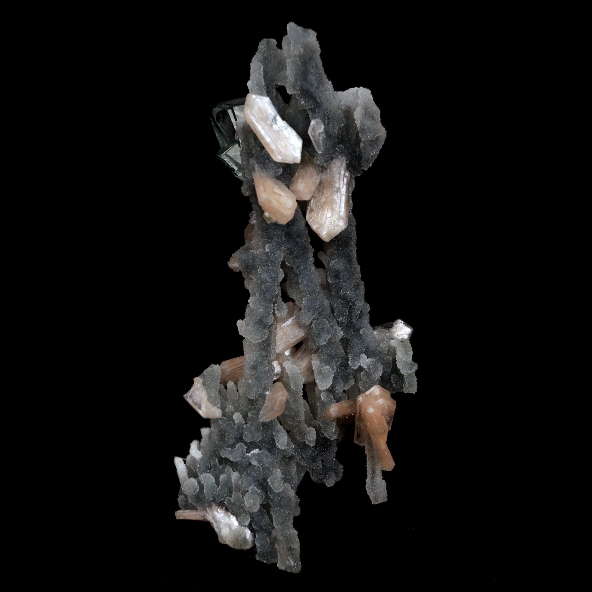 Green Apophyllite with Stilbite on Chalcedony Stalactite Natural Mineral Specimen - image 5