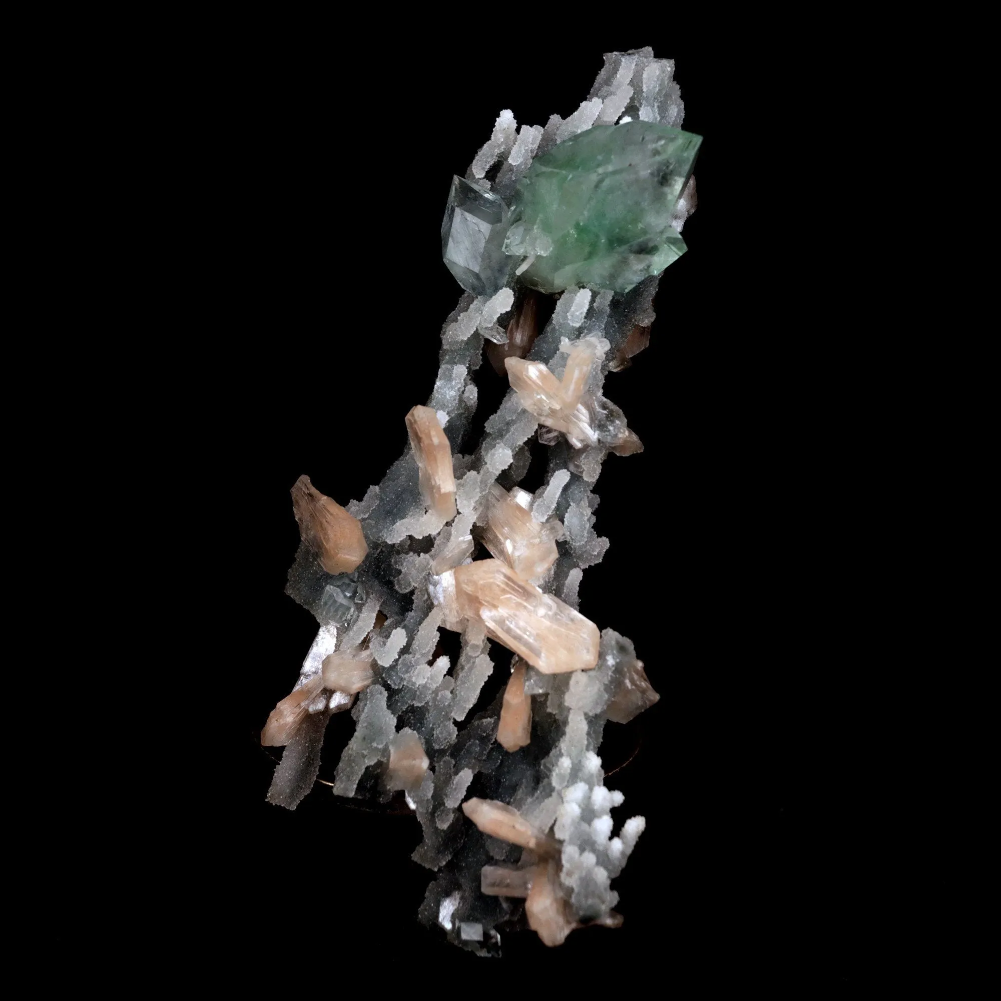 Green Apophyllite with Stilbite on Chalcedony Stalactite Natural Mineral Specimen - image 3