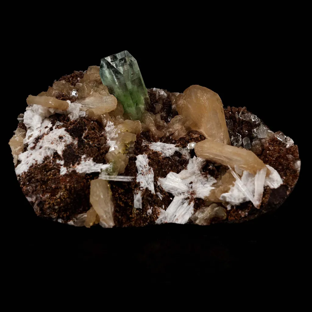 Green Apophyllite with Stilbite on Heulandite Natural Mineral Specimen image