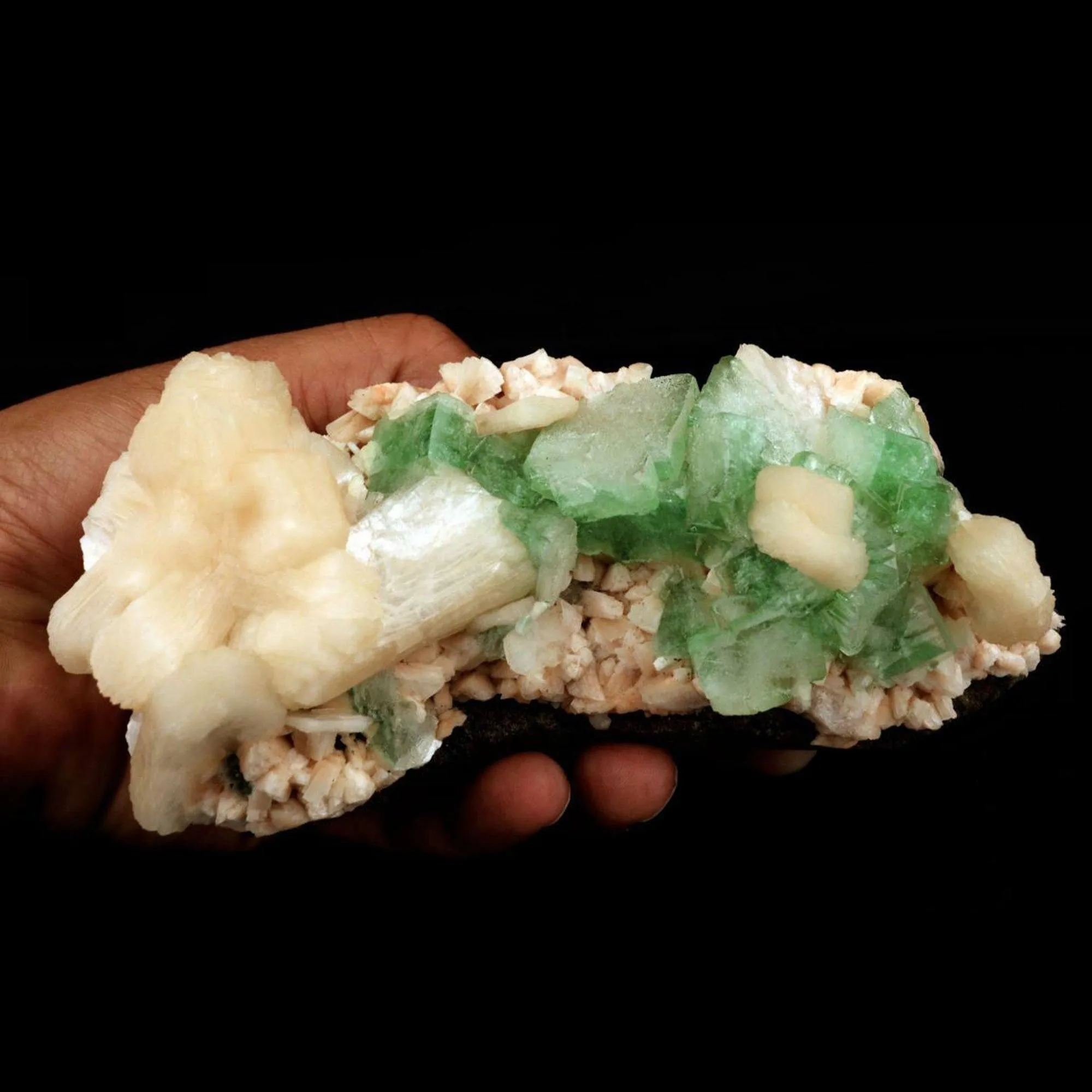 Green Apophyllite with Stilbite on Heulandite Natural Minerals Specimen - image 1
