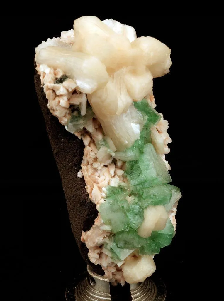 Green Apophyllite with Stilbite on Heulandite Natural Minerals Specimen - image 5