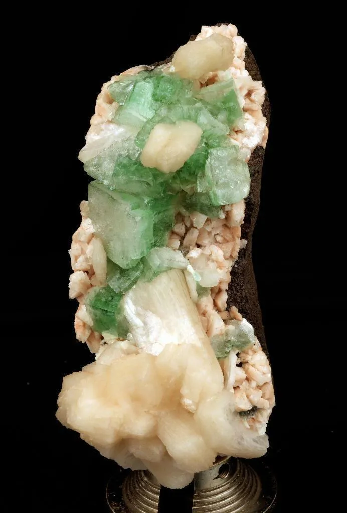 Green Apophyllite with Stilbite on Heulandite Natural Minerals Specimen - image 2