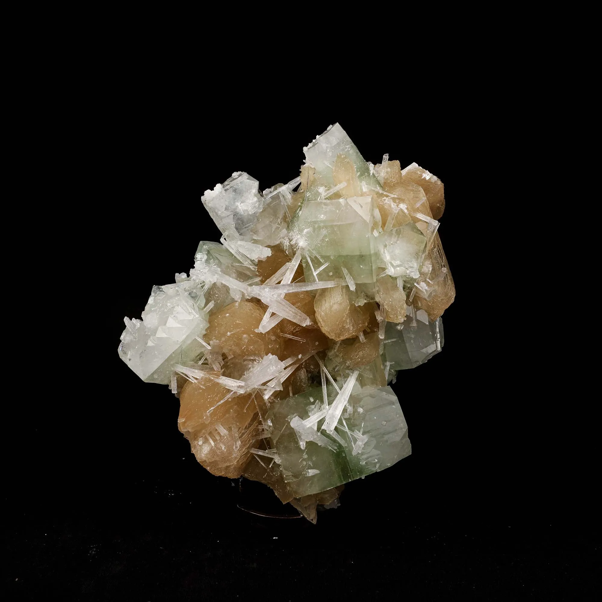 Green Apophyllite with Stilbite, Scolecite Sprays Natural Mineral Specimen - image 1