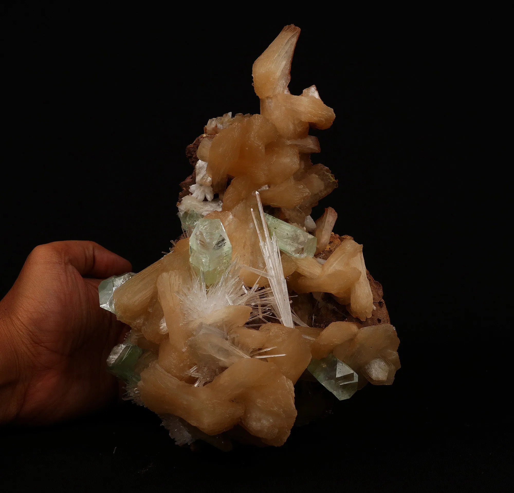 Green Apophylllite with Stilbite, Scolecite Spray Natural Mineral Specimen - image 4