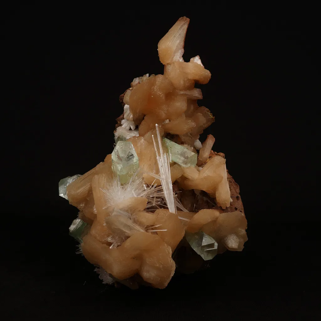 Green Apophylllite with Stilbite, Scolecite Spray Natural Mineral Specimen image