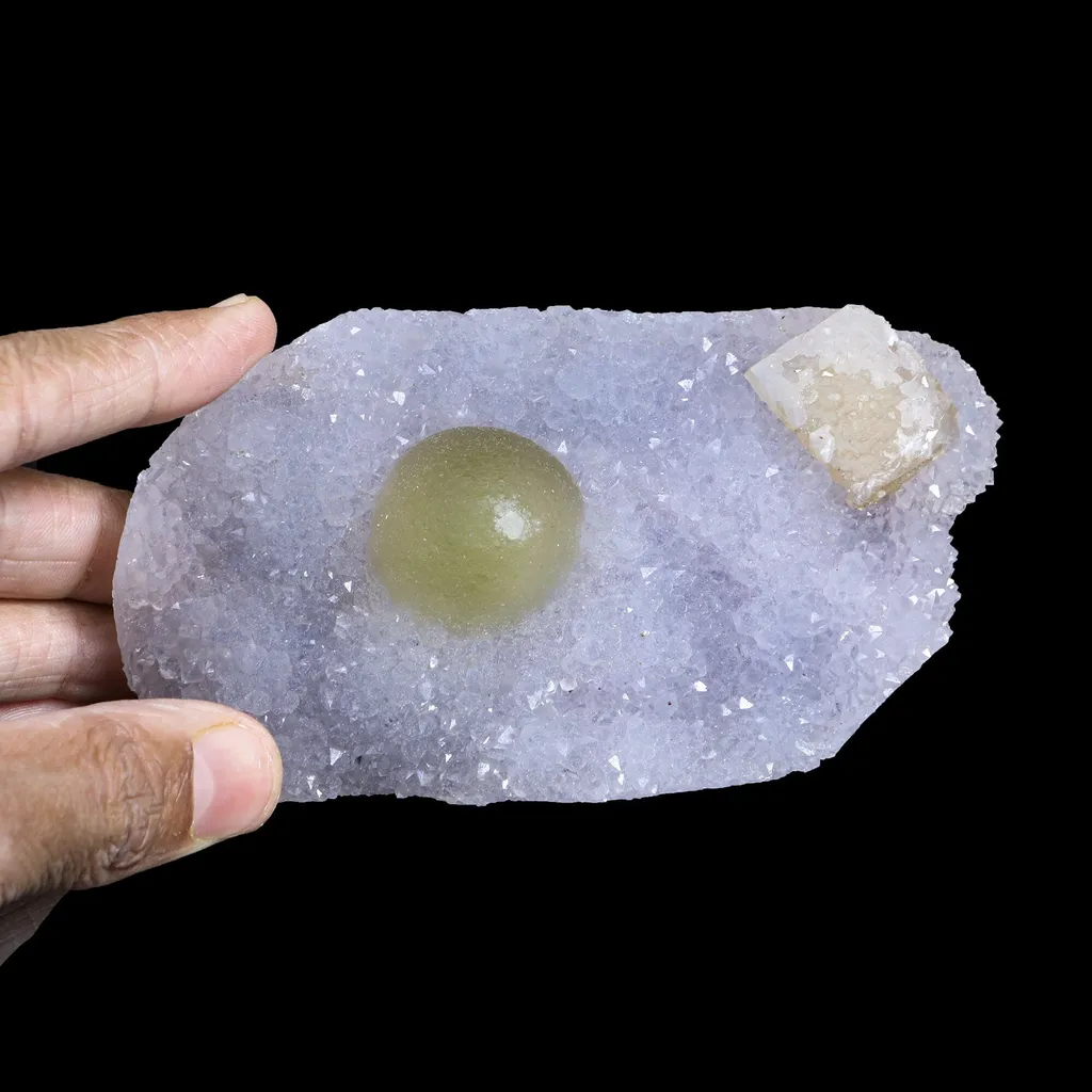 Green Botryoidal Fluorite with Calcite on Quartz Matrix – Freestanding Natural Mineral Specimen from Nashik - image 5