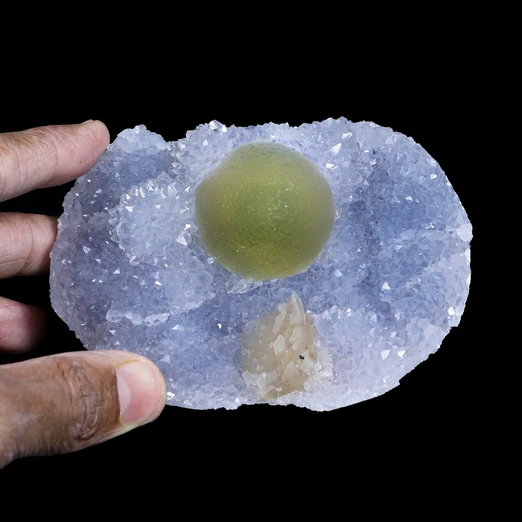 Green Botryoidal Fluorite with Calcite on Quartz Matrix – Freestanding Natural Mineral Specimen from Nashik - image 5