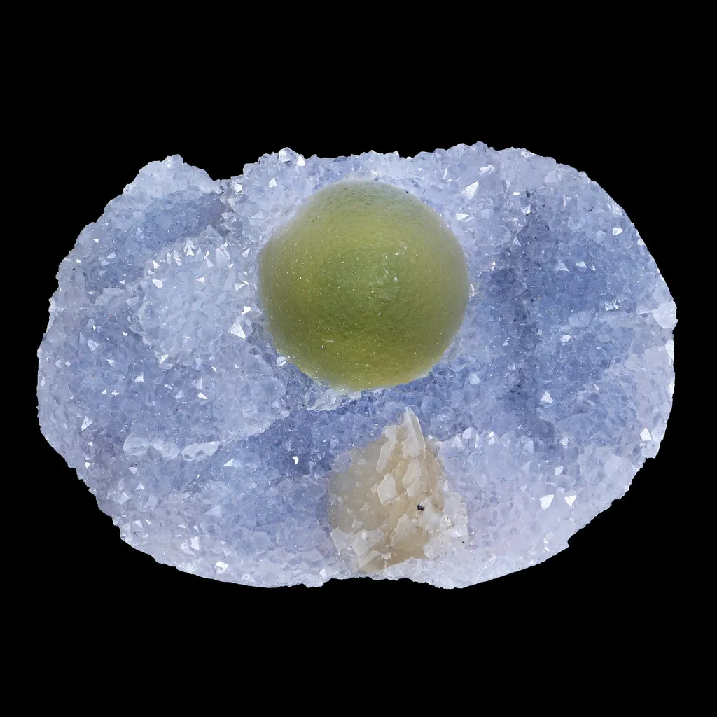 Green Botryoidal Fluorite with Calcite on Quartz Matrix –  Freestanding Natural Mineral Specimen from Nashik image