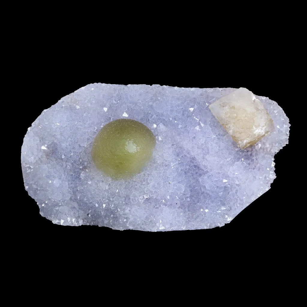 Green Botryoidal Fluorite with Calcite on Quartz Matrix –  Freestanding Natural Mineral Specimen from Nashik image