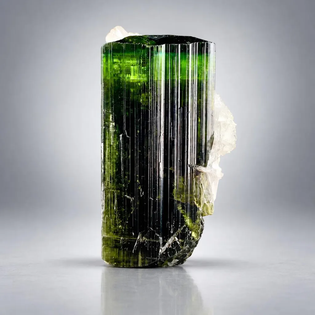 Green Cap Tourmaline Crystal with Albite, Raw Mineral image
