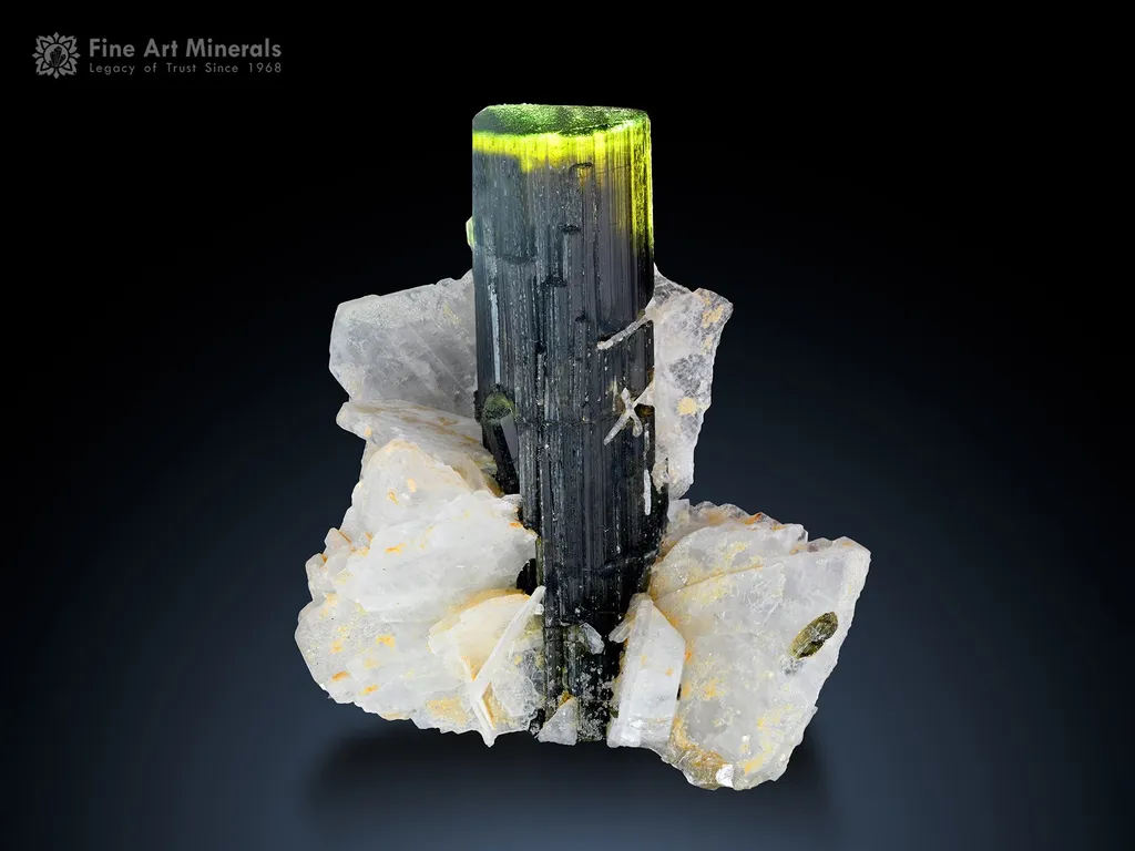 Green Cap Tourmaline with Calcite from Stak Nala Pakistan image