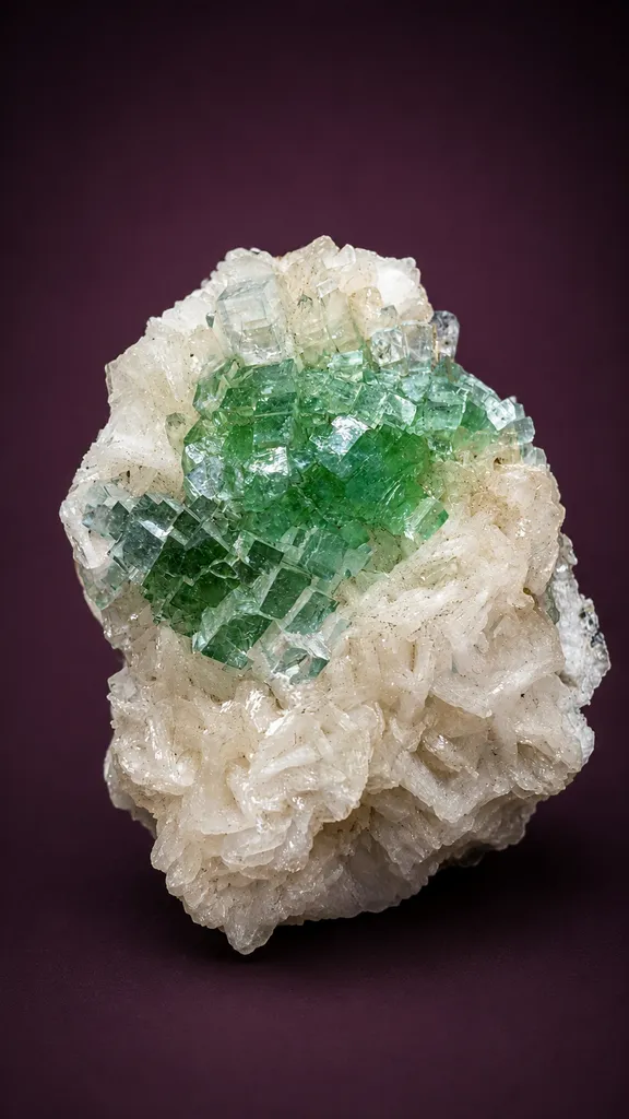 Green "Disco Ball" Apophyllite with Stilbite from India, Maharashtra, Deccan Traps image