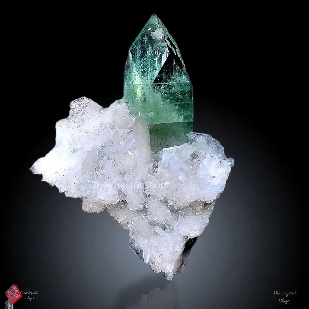 Green Fluorapophyllite with Stilbite on Prehnite Matrix. image
