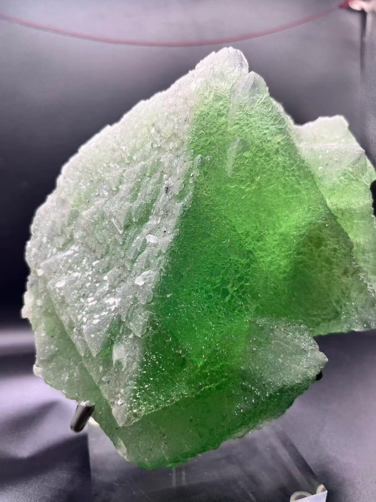 Green Fluorite with Druzy Quartz Overgrowth, Strong UV Fluorescent Specimen - image 2
