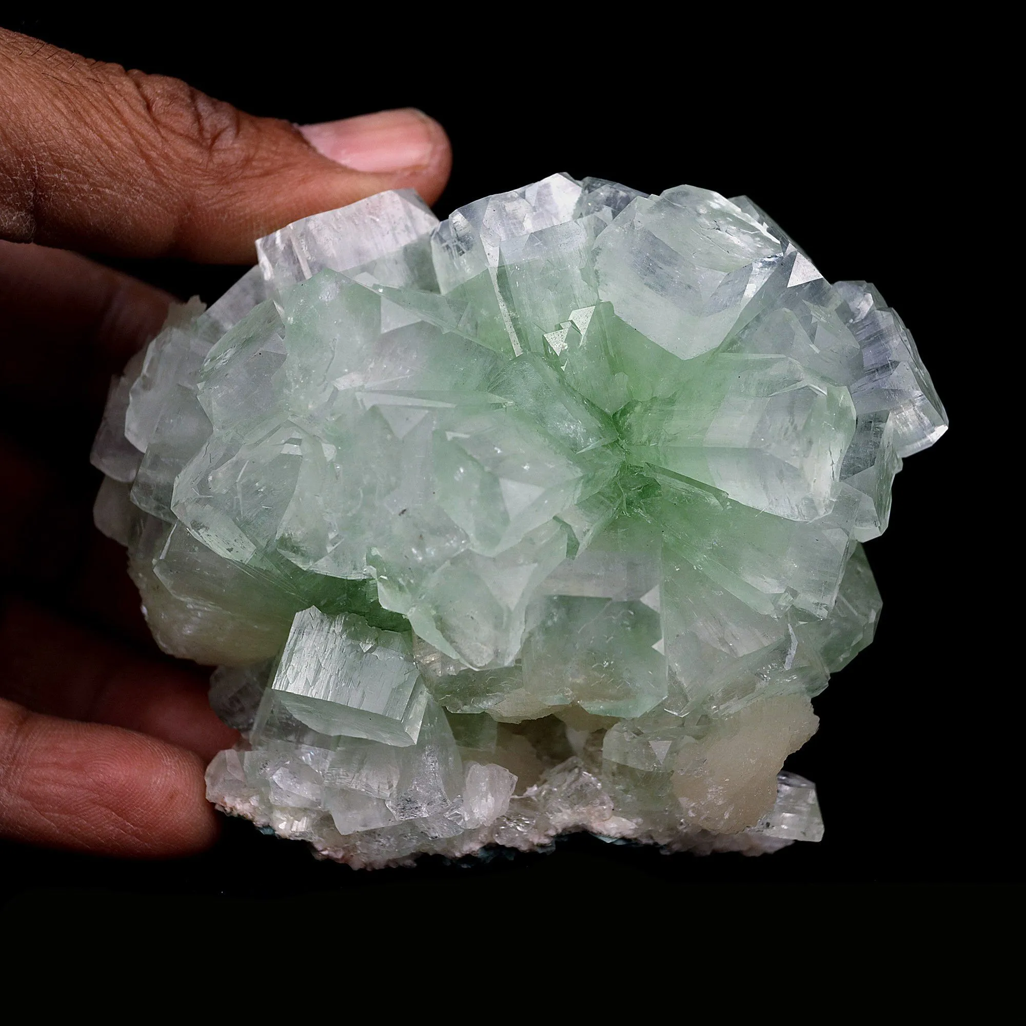 Green Fluroapophyllite with Stilbite Natural Mineral Specimen - image 4