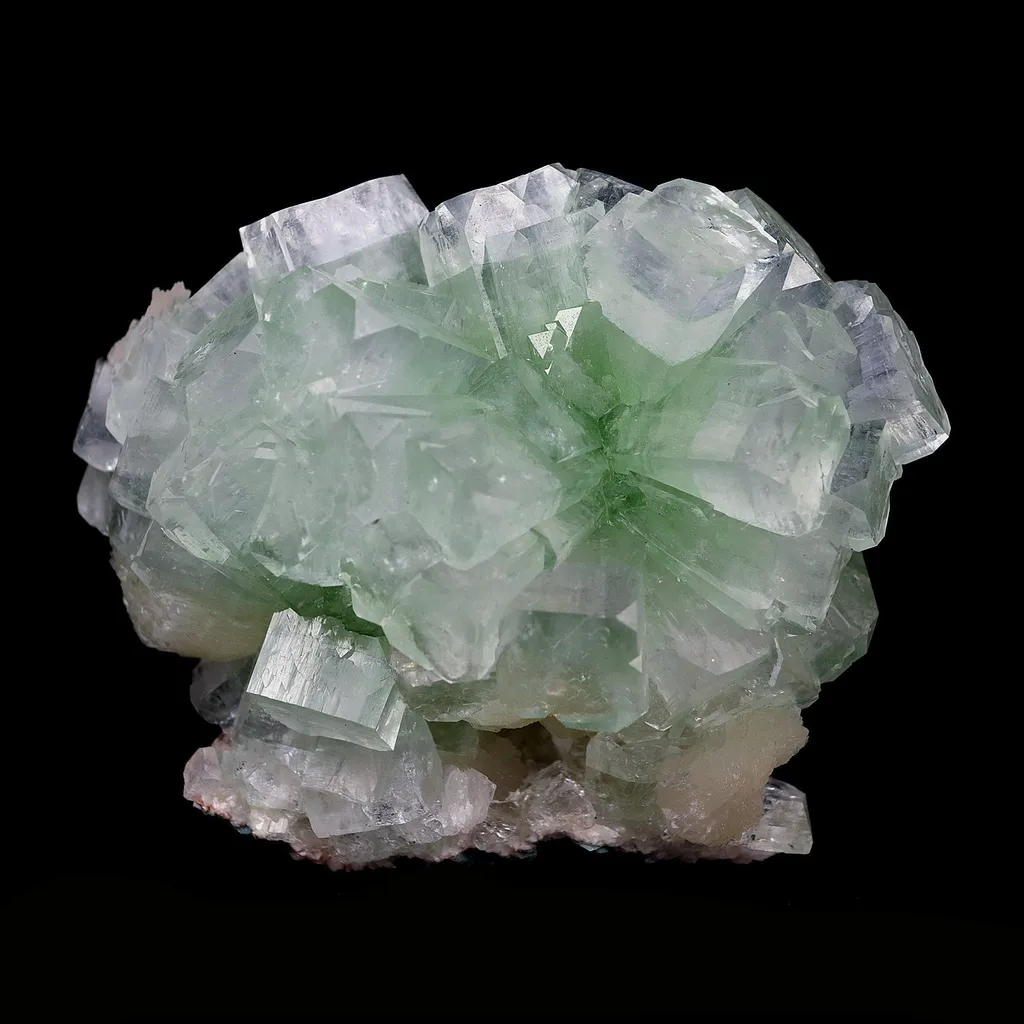Green Fluroapophyllite with Stilbite Natural Mineral Specimen image