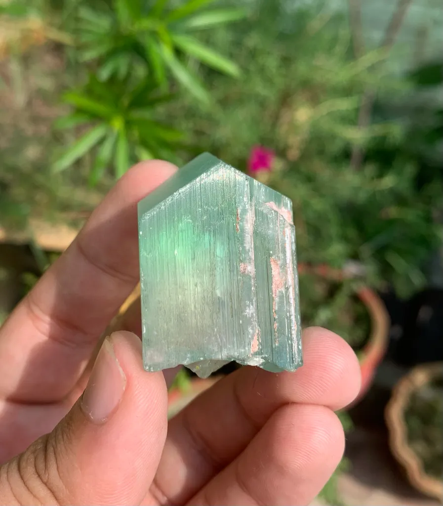 Green Kunzite Crystal from Afghanistan , Gem grade crystal image