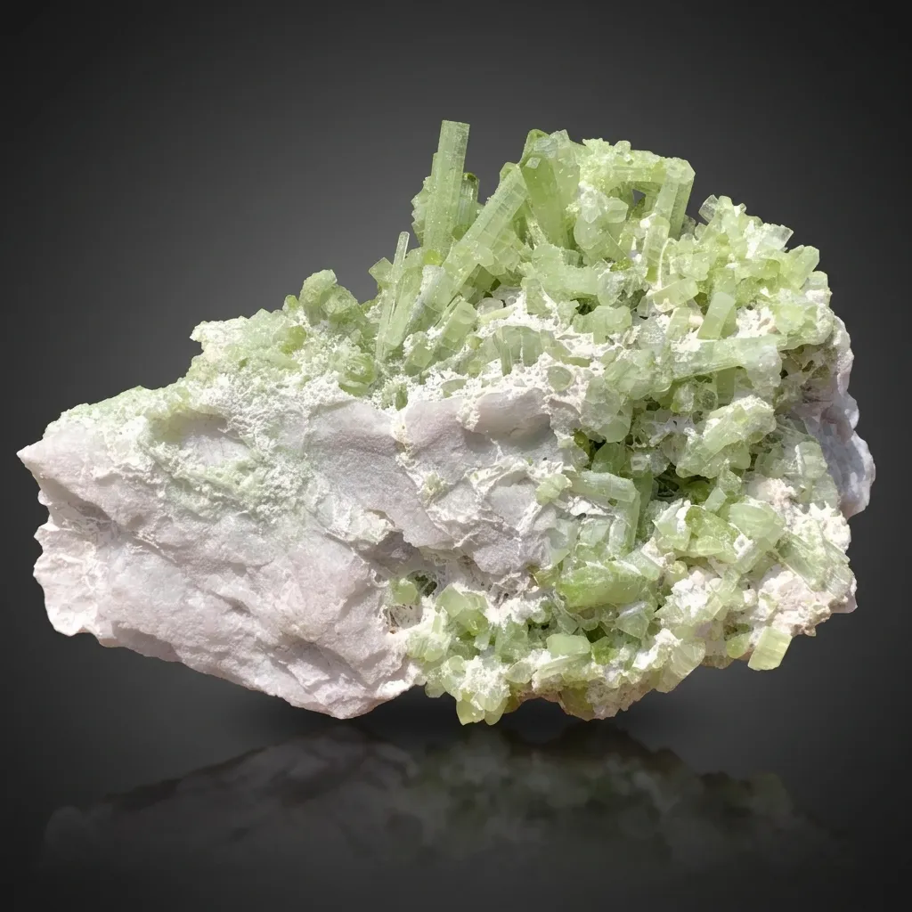 Green Terminated Tourmaline Crystals Cluster on Feldspar from Pakistan image