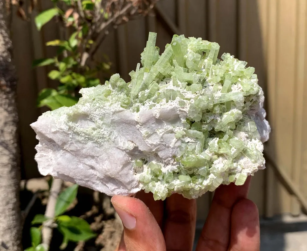 Green Terminated Tourmaline Crystals Cluster on Feldspar from Pakistan - image 2