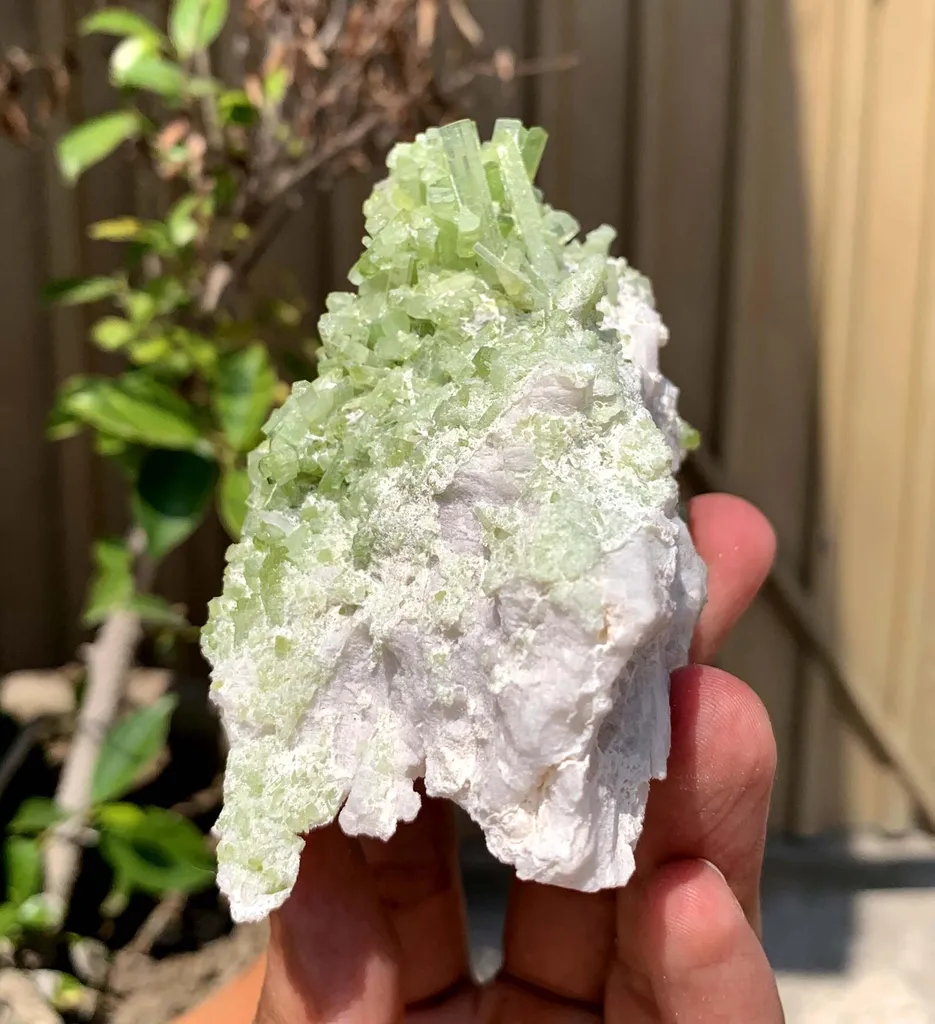 Green Terminated Tourmaline Crystals Cluster on Feldspar from Pakistan - image 5