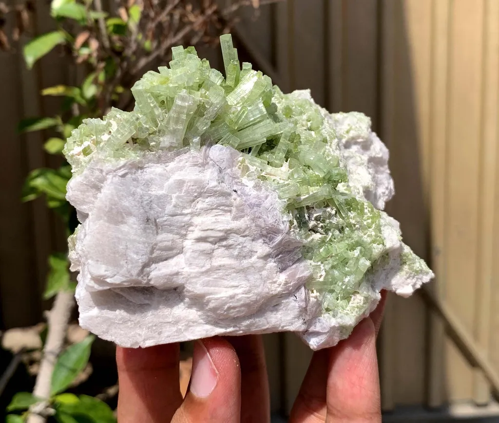 Green Terminated Tourmaline Crystals Cluster on Feldspar from Pakistan - image 7