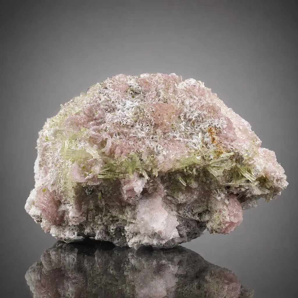 Green Tourmaline Bunch with Rare Etched Pollucite on Pink Lepidolite from Pakistan - image 6