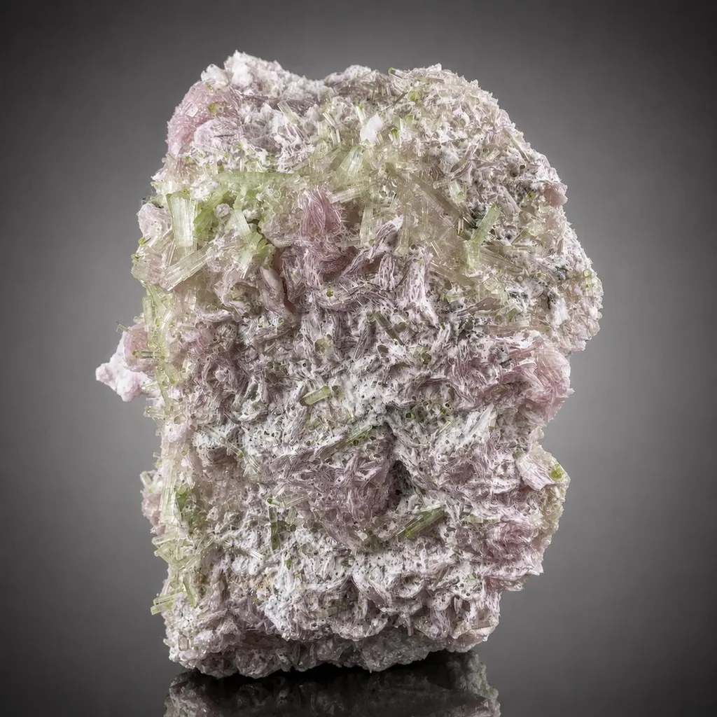 Green Tourmaline Bunch with Rare Etched Pollucite on Pink Lepidolite from Pakistan - image 4