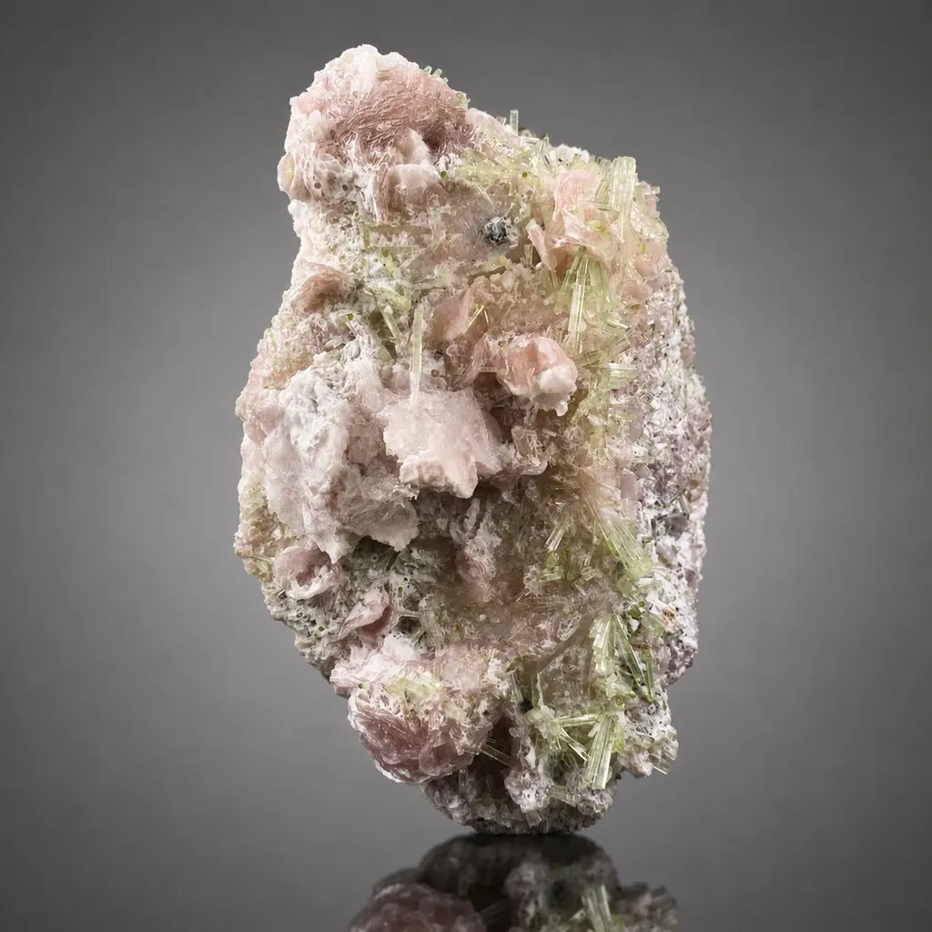Green Tourmaline Bunch with Rare Etched Pollucite on Pink Lepidolite from Pakistan - image 5