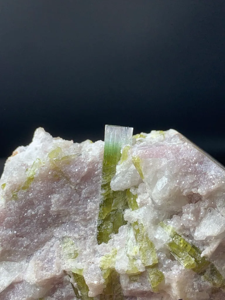 Green Tourmaline Cluster with Lepidolite Specimen from Afghanistan image