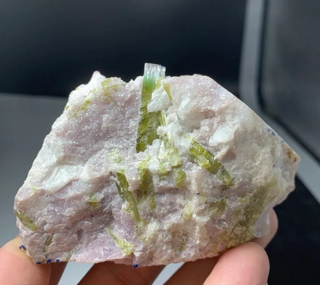 Green Tourmaline Cluster with Lepidolite Specimen from Afghanistan - image 4