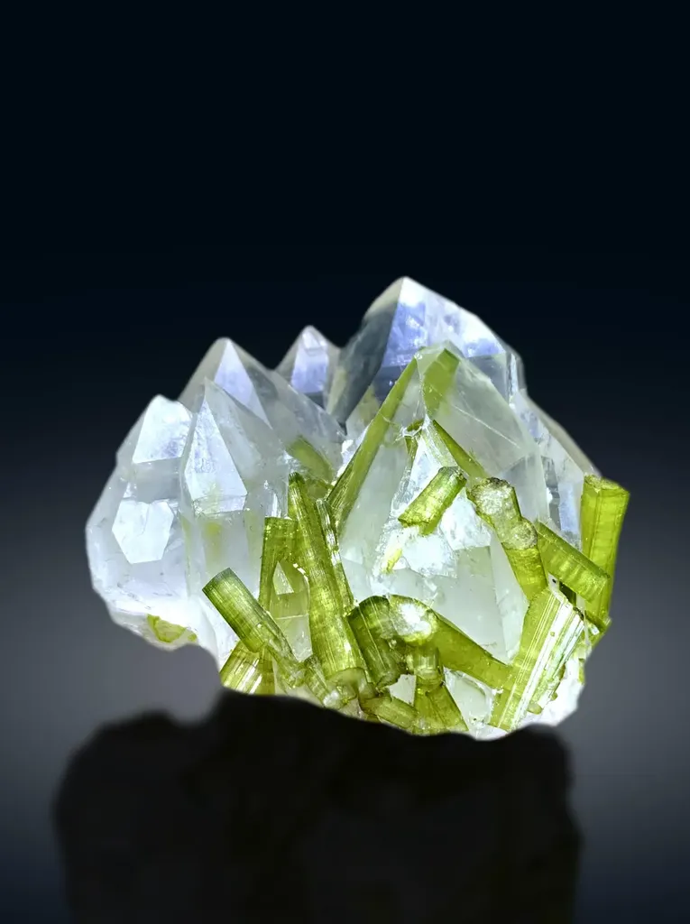 Green Tourmaline Crystals on Quartz from Chapu Mine Skardu Pakistan - 163 gram image