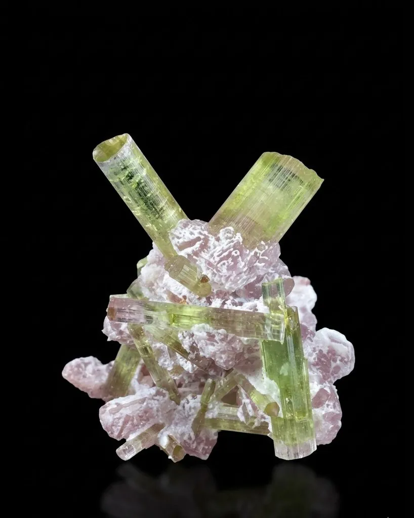Green Tourmaline on Pink Smithsonite – Paprok Mine, Afghanistan - image 4