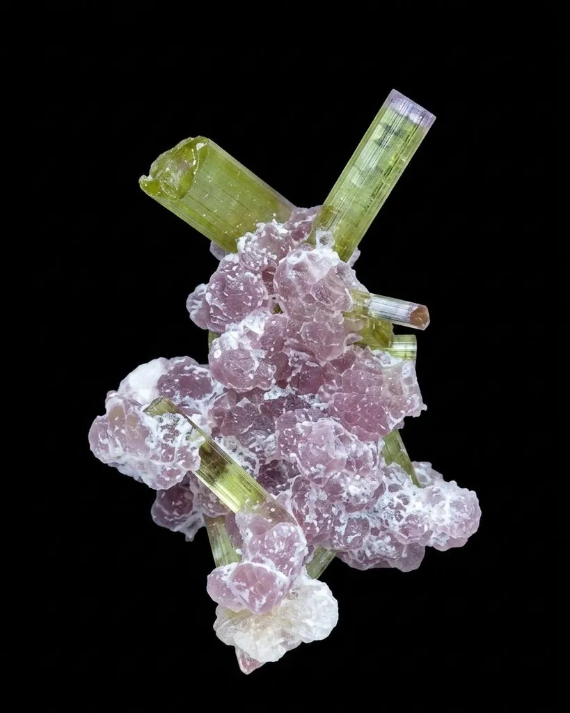 Green Tourmaline on Pink Smithsonite – Paprok Mine, Afghanistan - image 2