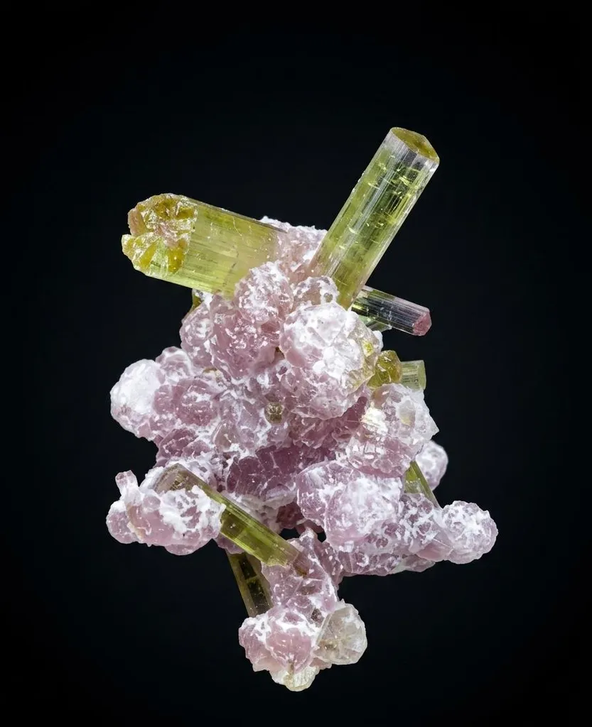 Green Tourmaline on Pink Smithsonite – Paprok Mine, Afghanistan - image 3