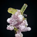 Green Tourmaline on Pink Smithsonite – Paprok Mine, Afghanistan - image 3