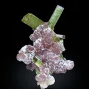 Green Tourmaline on Pink Smithsonite – Paprok Mine, Afghanistan - image 1