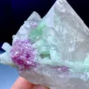 Green Tourmalines with Pink Lepidolite on Quartz from Afghanistan - image 4