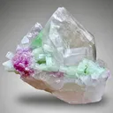 Green Tourmalines with Pink Lepidolite on Quartz from Afghanistan - image 1