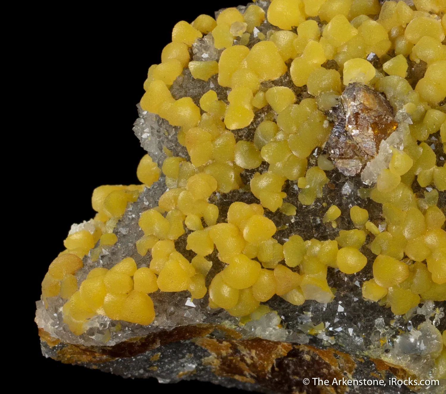 Greenockite included Smithsonite with Sphalerite on Quartz - image 3