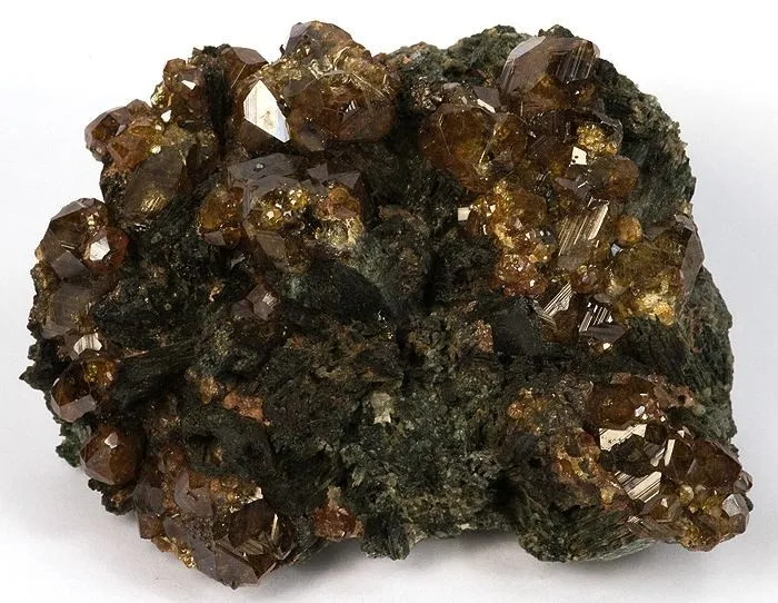 Grossular (Var: Hessonite), Amphibole Group (Var: Uralite) image