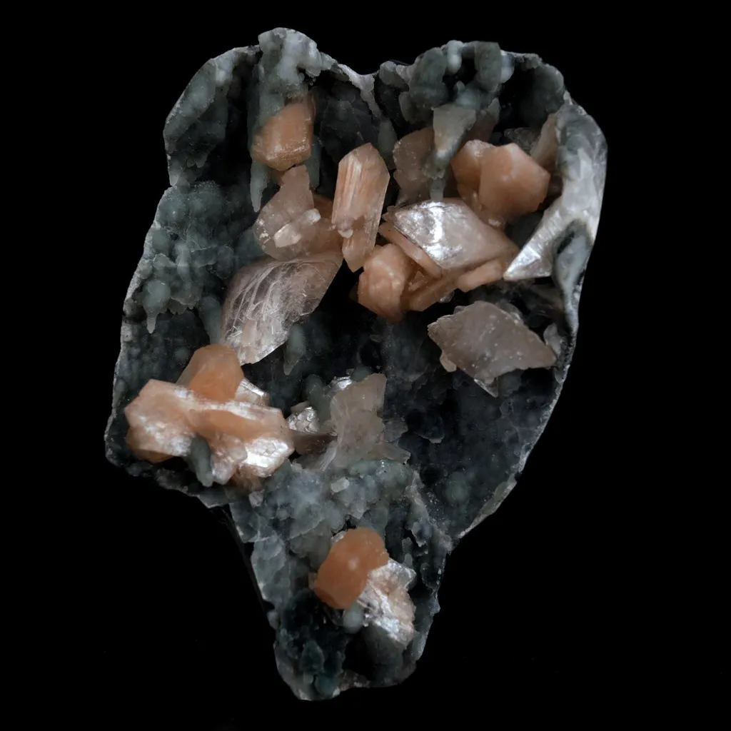 Heulandite Crysals with Stilbite on Chalcedony Natural Mineral Specimen image
