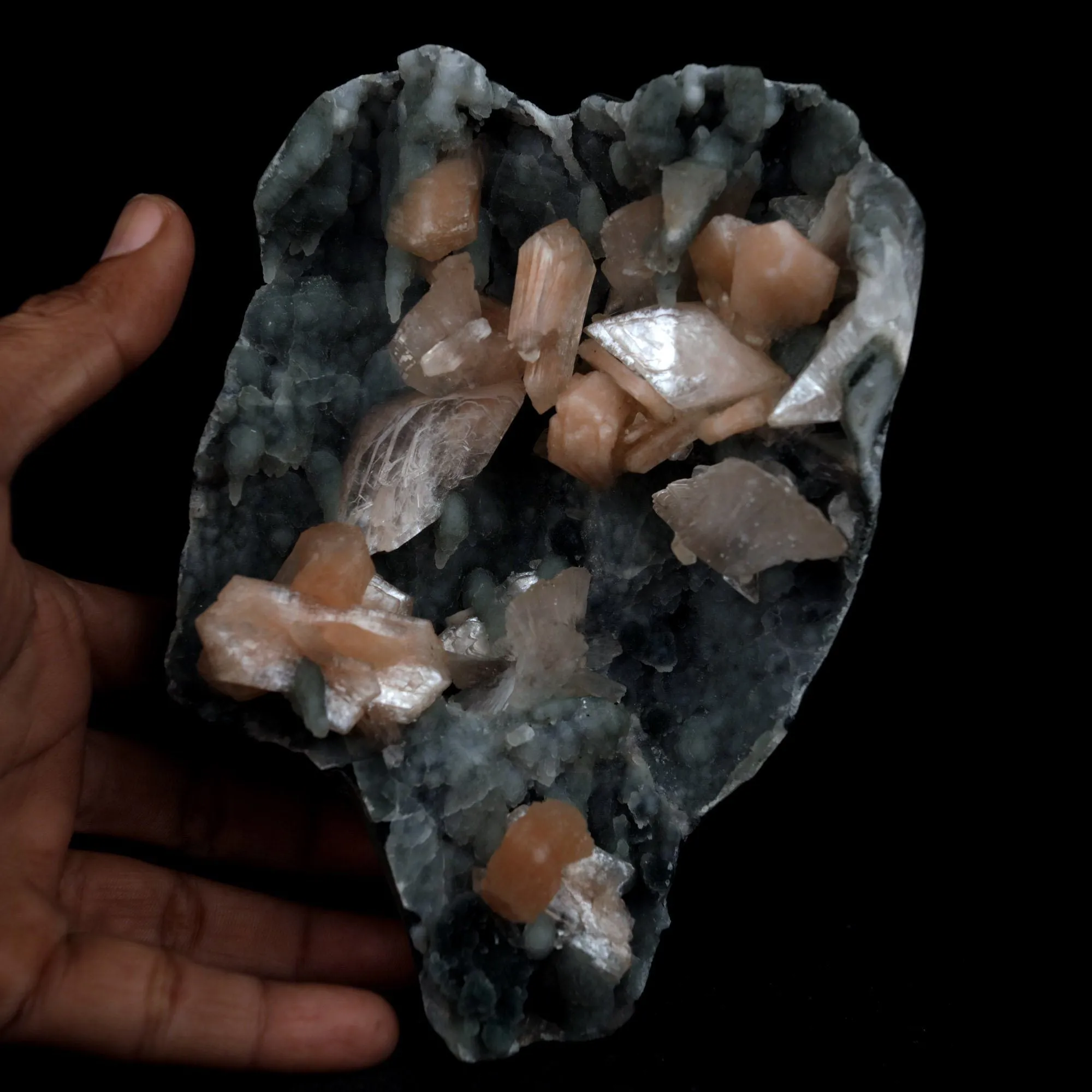 Heulandite Crysals with Stilbite on Chalcedony Natural Mineral Specimen - image 4