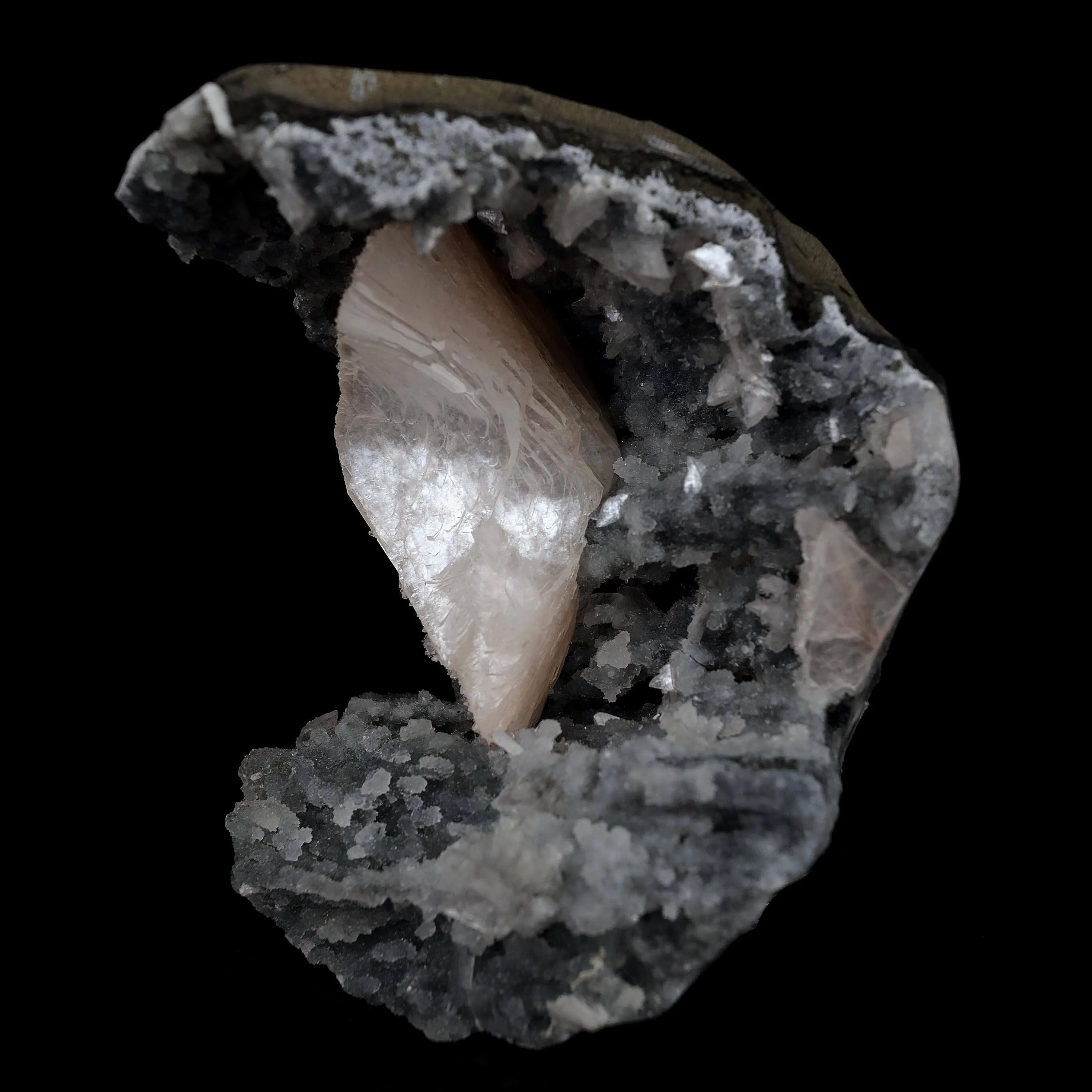 Heulandite Crystal Inside Black Chalcedony Geode Natural Mineral Specimen - image 2