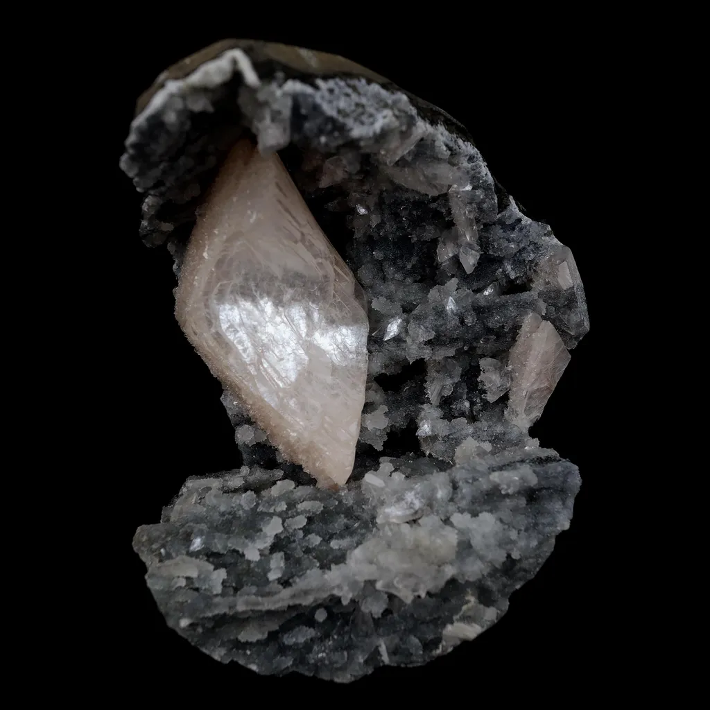 Heulandite Crystal Inside Black Chalcedony Geode Natural Mineral Specimen image