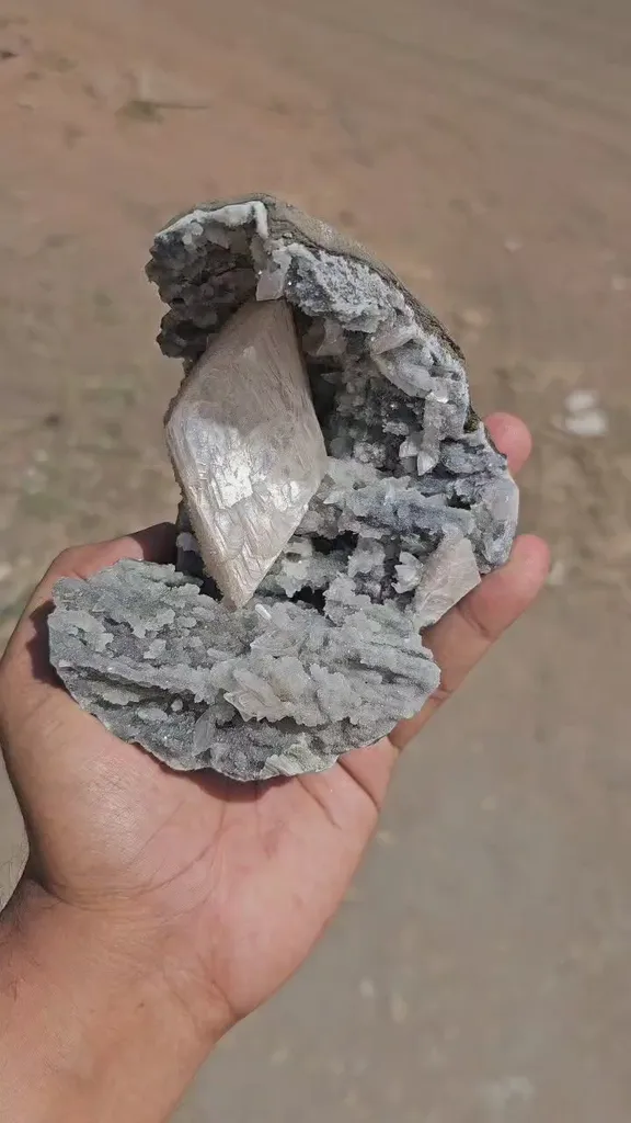 Heulandite Crystal Inside Black Chalcedony Geode Natural Mineral Specimen - image 8