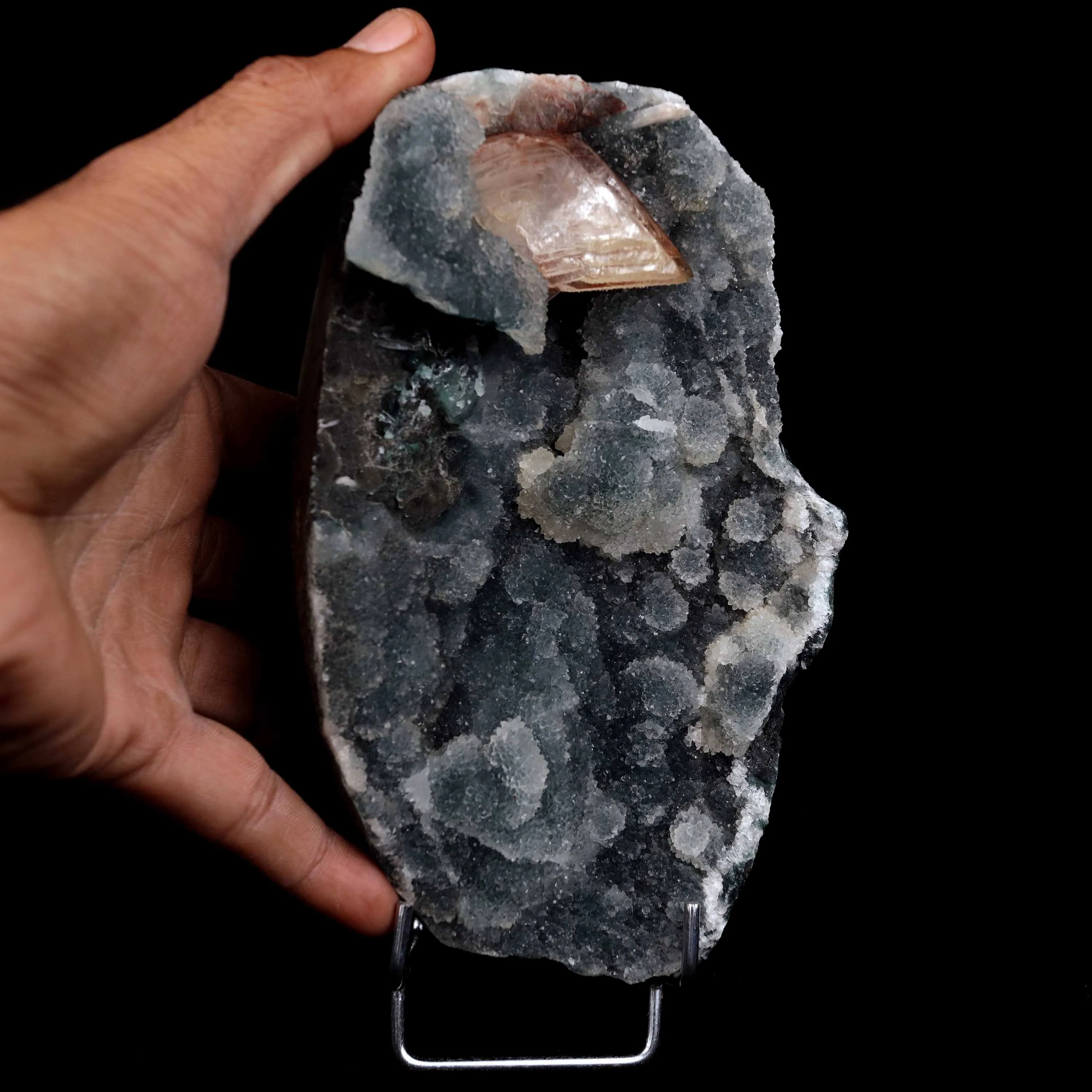 Heulandite Lusterous on Chalcedony Vug (Repaired) Natural Mineral Specimen - image 3