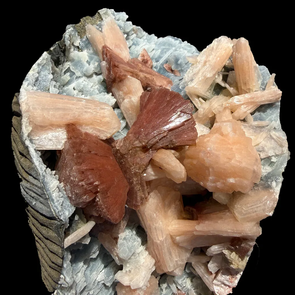 Heulandite & Peach Stilbite on Sparkling Icy-Blue Chalcedony Matrix – Rare Indian Zeolite Mineral Specimen from Maharashtra - image 7